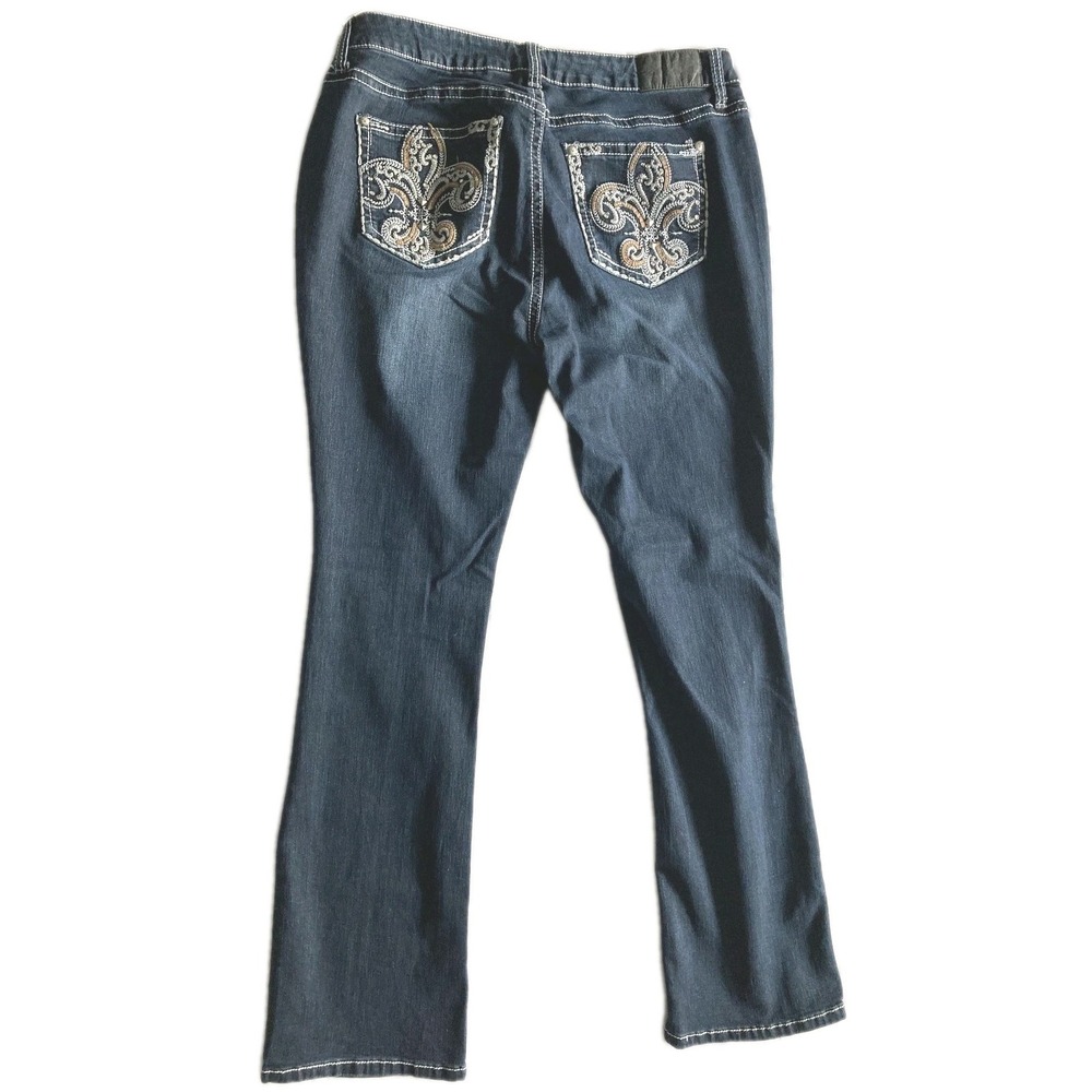 Soundgirl Jeans Juniors Plus 16 Blue Mid Rise Straight Embroidered Stretch NWT